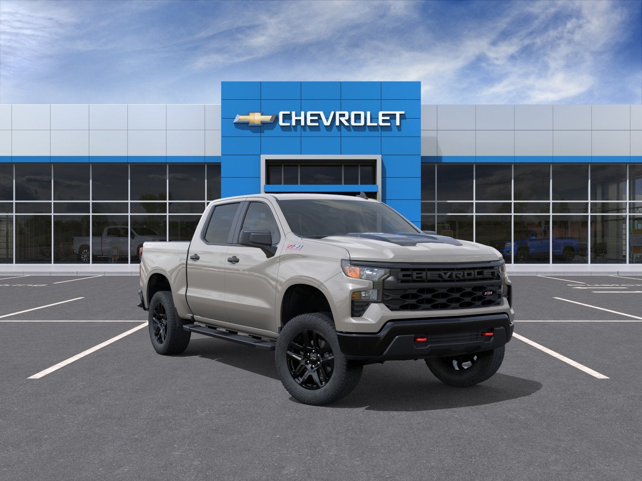2026 Chevrolet Silverado 1500 Custom Trail Boss in White Sands — front three-quarter view